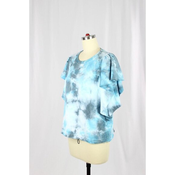 MICHAEL STARS Ariana Blue Tie Dye Cotton Terry Ruffled Sweatshirt Top, Size S - Picture 7 of 13